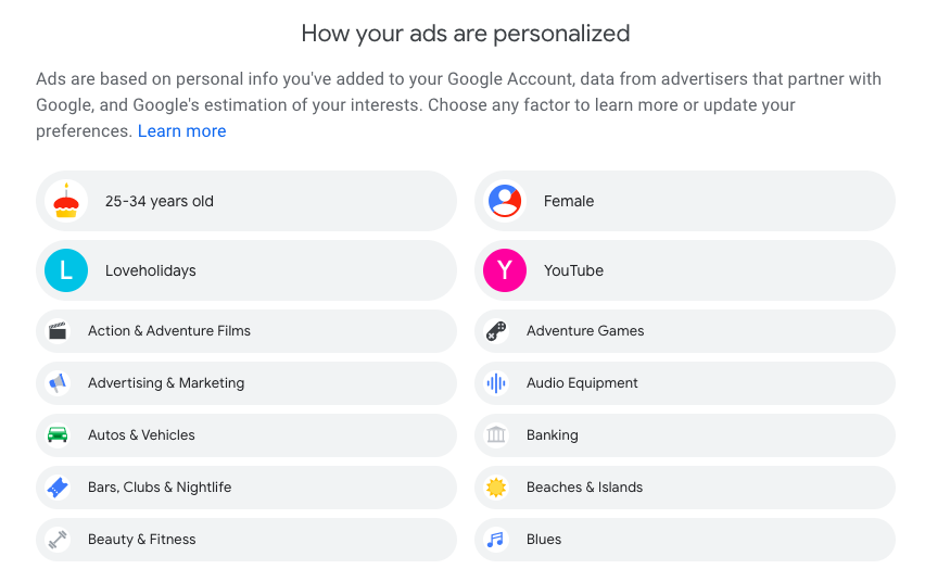 Google Ad Personalisation